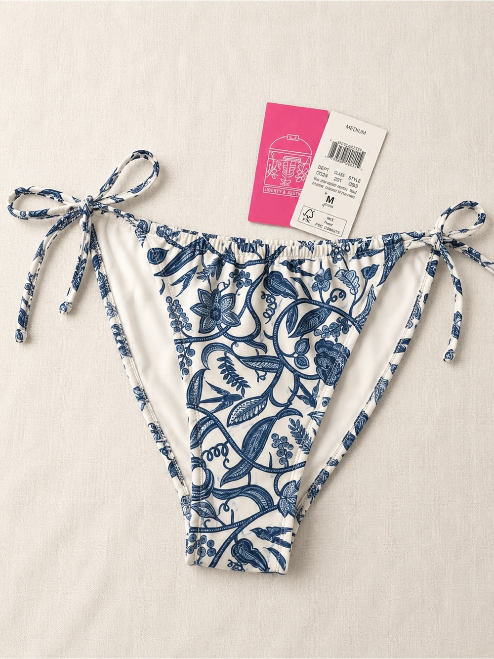 Liberty & Justice Blue Floral Tie Side Bikini Bottoms NWT Medium Adjustable Swim